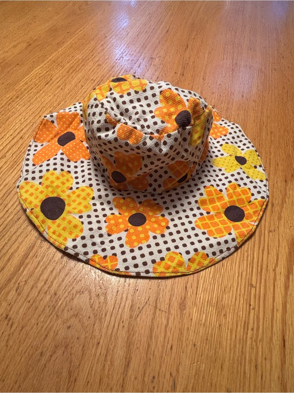 Vintage Sunflower Print Wide Brim Bucket Hat
